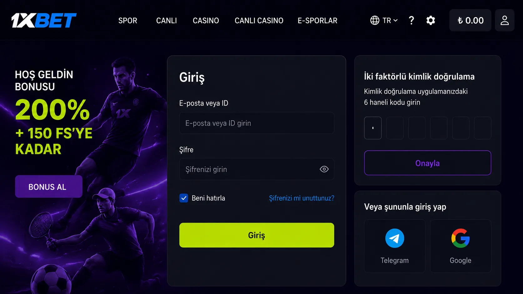 1xBet giriş iki faktörlü kimlik doğrulama ve oturum güvenliği