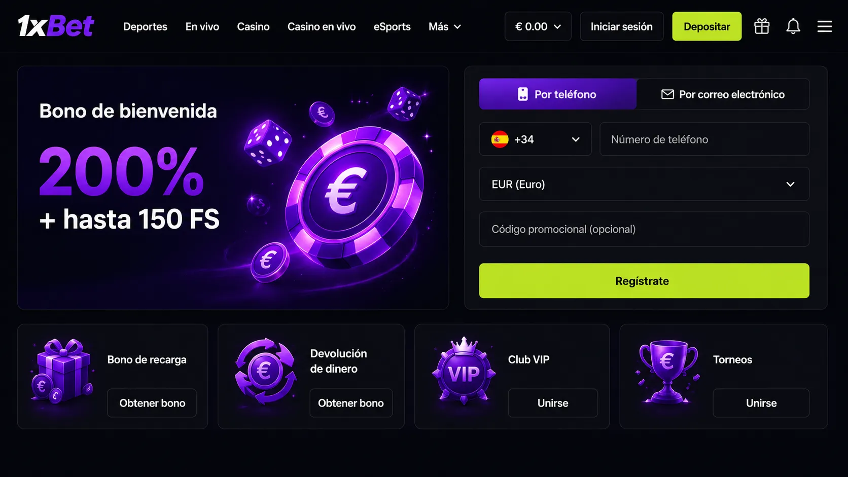 1xBet login registro por teléfono correo y redes sociales