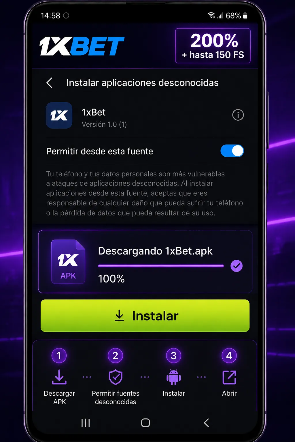 1xBet app APK indir güvenli adım adım kurulum Android