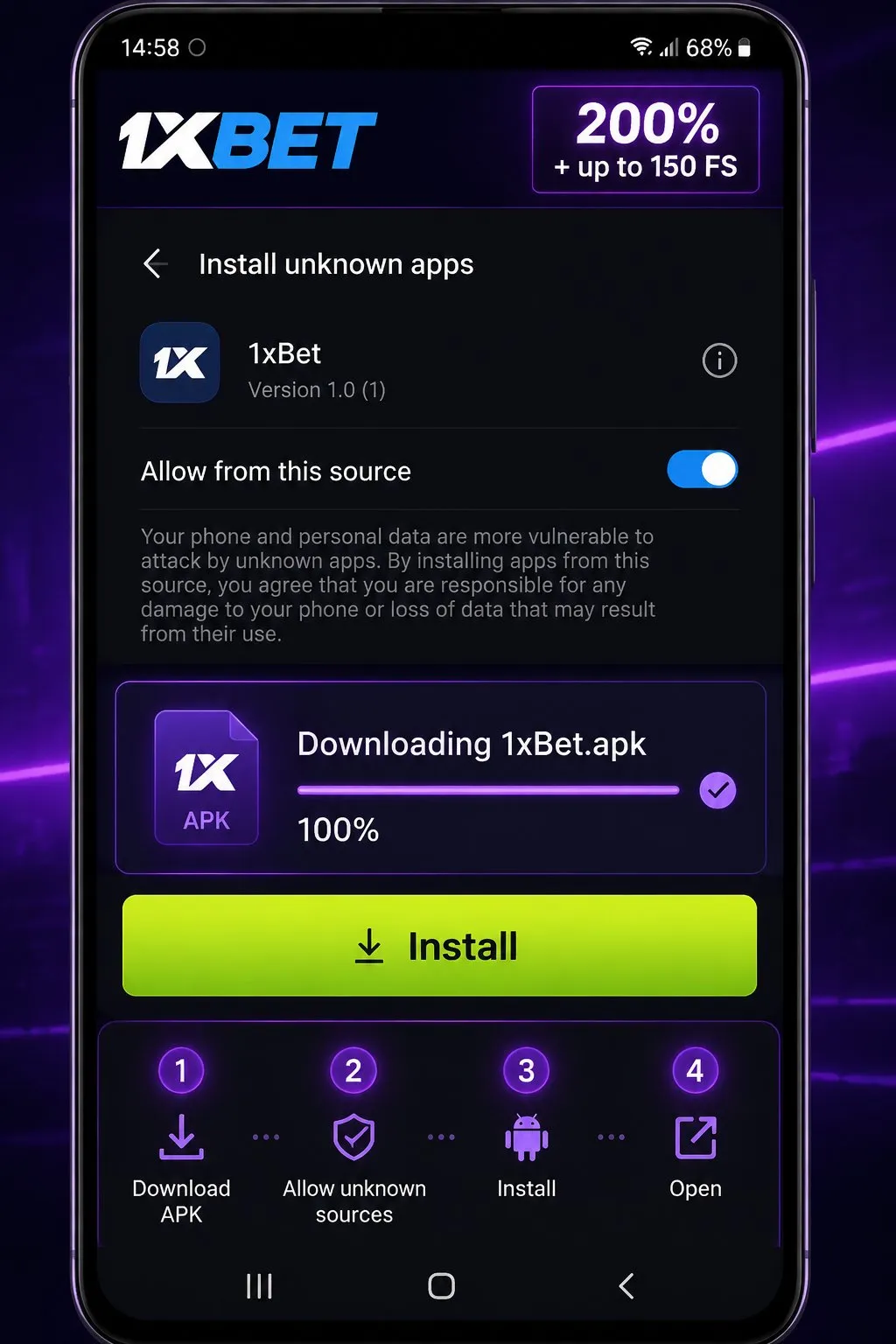 1xBet app APK download safe step-by-step install Android