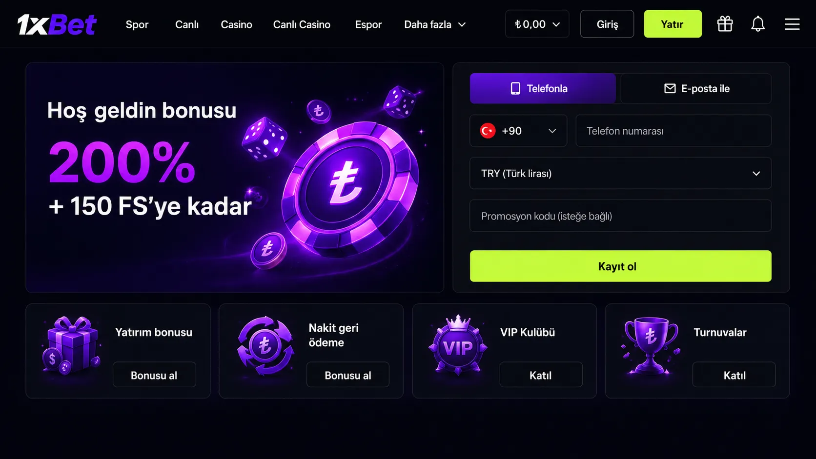 1xBet giriş kayıt telefon e-posta ve sosyal medya ile