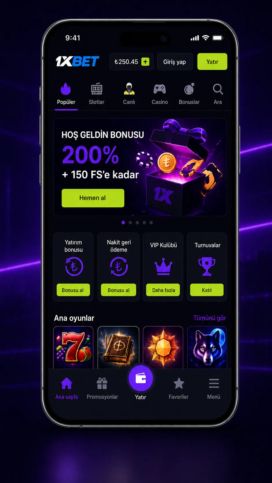 1xBet app indir ana ekran sekme yapısı kurulum sonrası