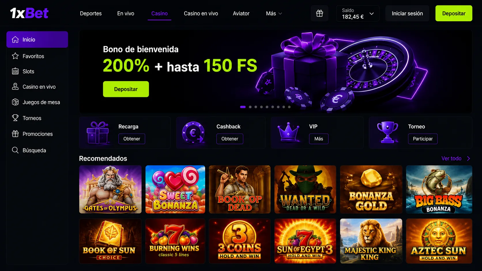 1xBet casino sección por sección catálogo España