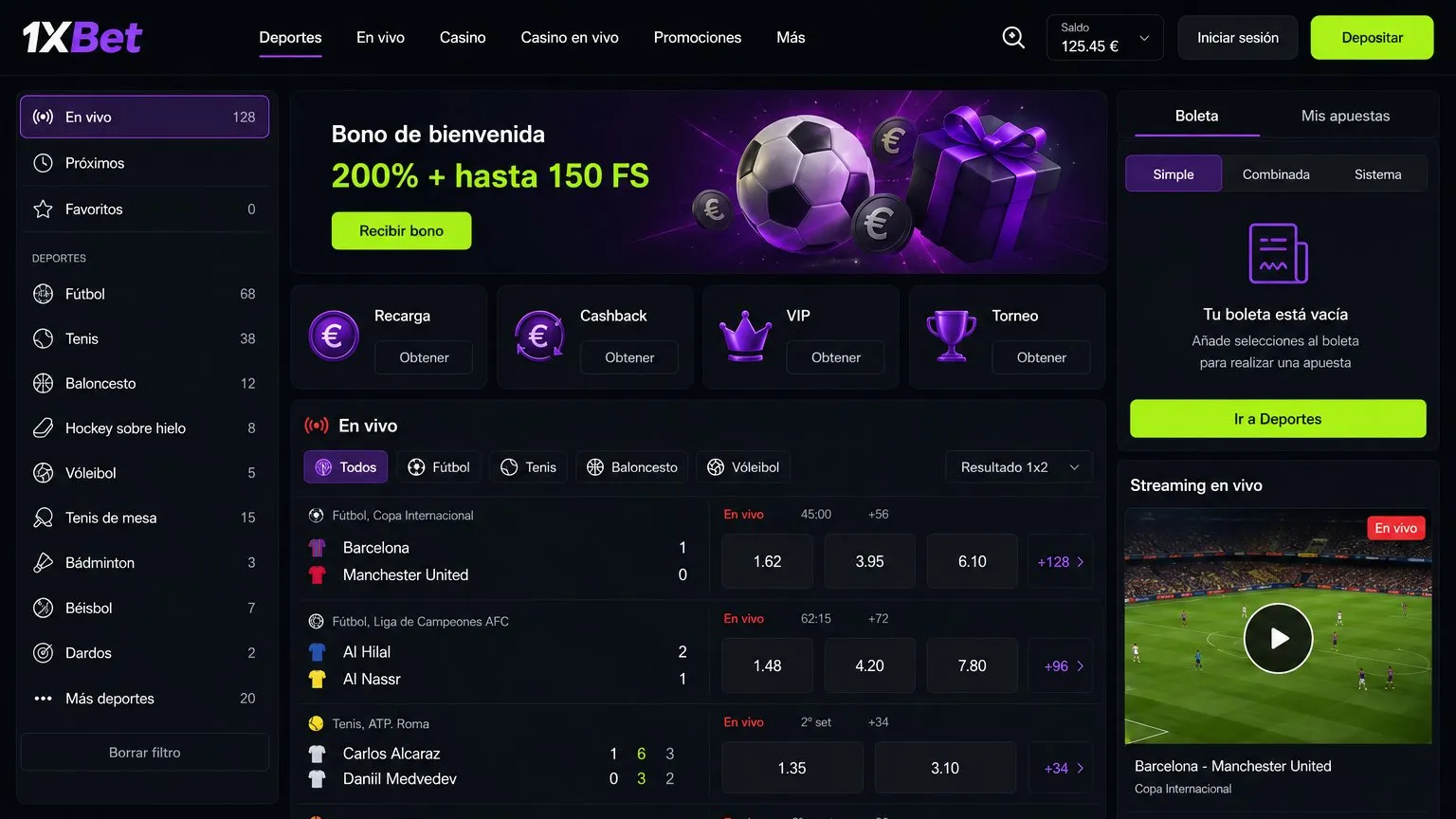1xBet apuestas deportivas mapa deportivo España